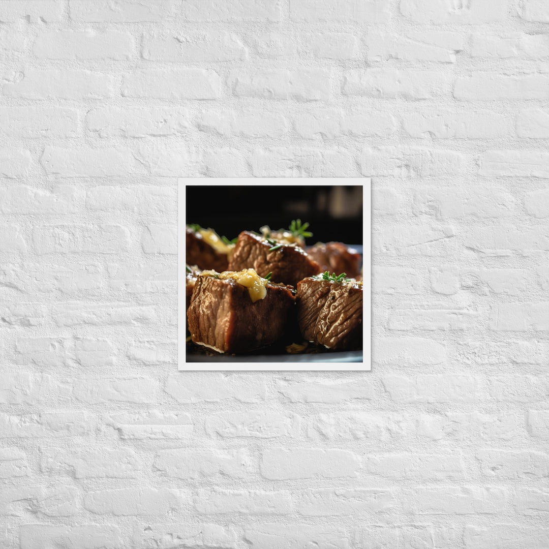 Sirloin Steak Bites with Garlic Butter Framed poster 🤤 from Yumify.AI