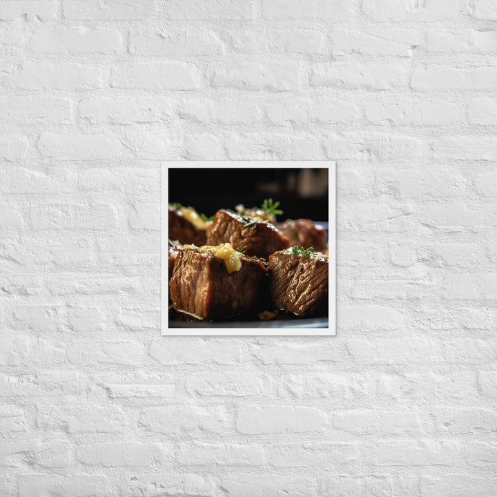 Sirloin Steak Bites with Garlic Butter Framed poster 🤤 from Yumify.AI