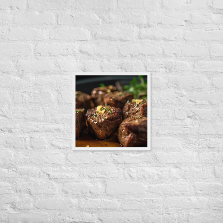 Sirloin Steak Bites with Garlic Butter Framed poster 🤤 from Yumify.AI