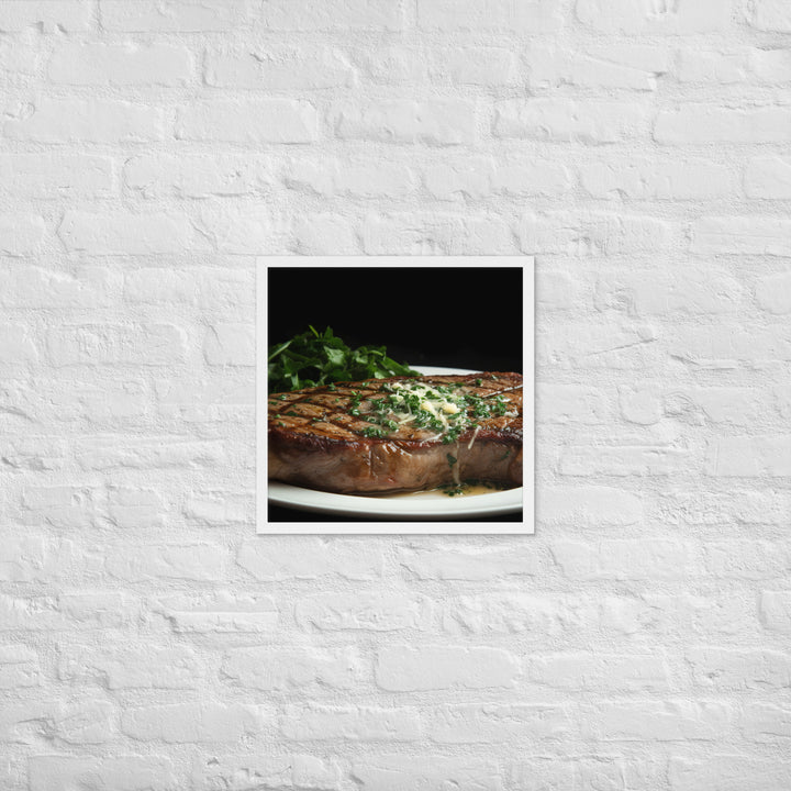 New York Strip Steak with Garlic Butter and Herbs Framed poster 🤤 from Yumify.AI