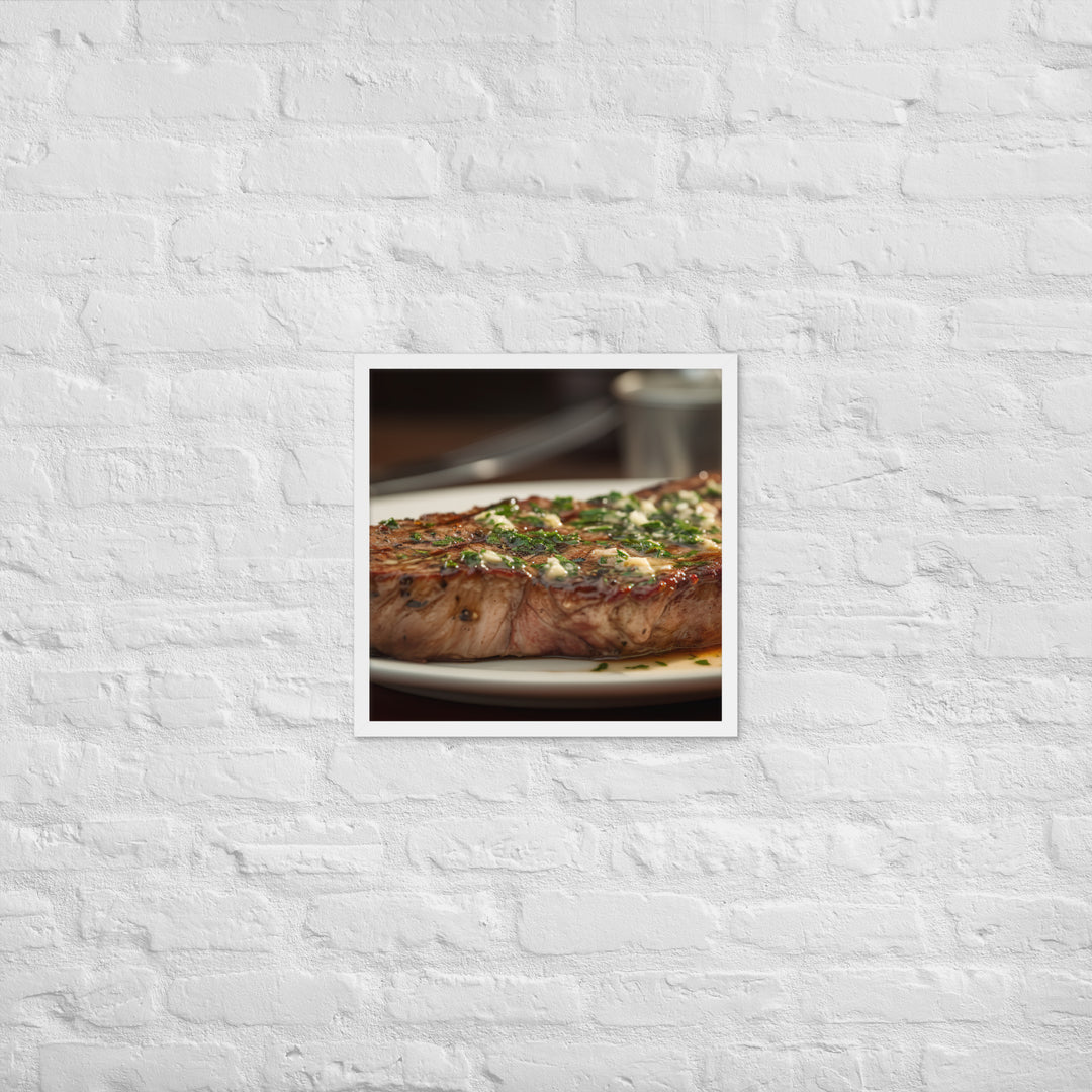 New York Strip Steak with Garlic Butter and Herbs Framed poster 🤤 from Yumify.AI