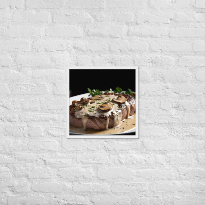 New York Strip Steak with Creamy Mushroom Sauce Framed poster 🤤 from Yumify.AI