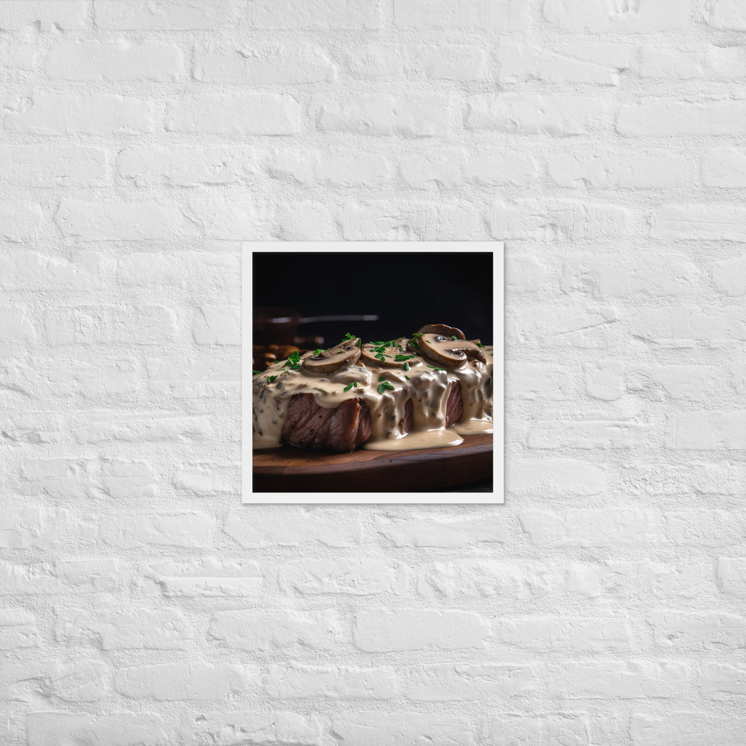 New York Strip Steak with Creamy Mushroom Sauce Framed poster 🤤 from Yumify.AI