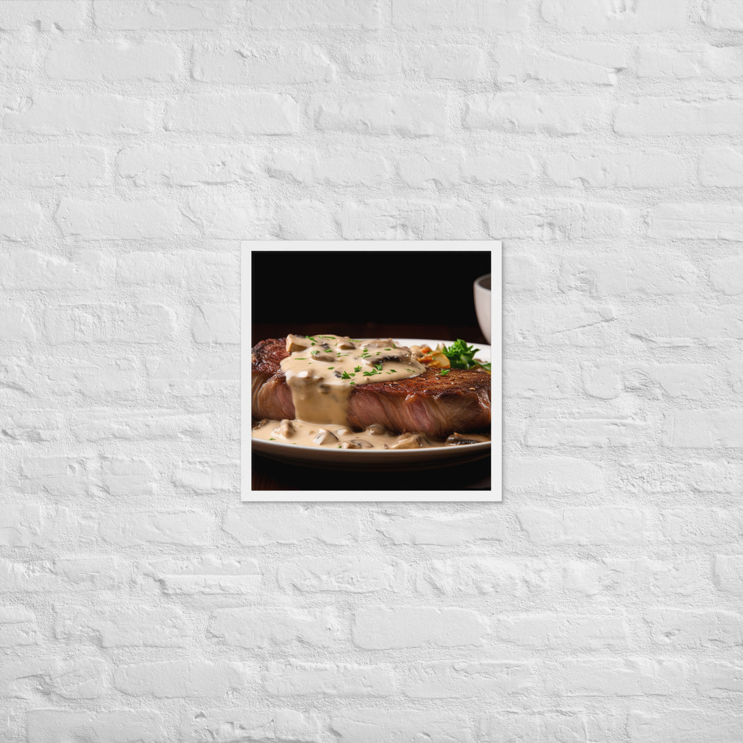 New York Strip Steak with Creamy Mushroom Sauce Framed poster 🤤 from Yumify.AI