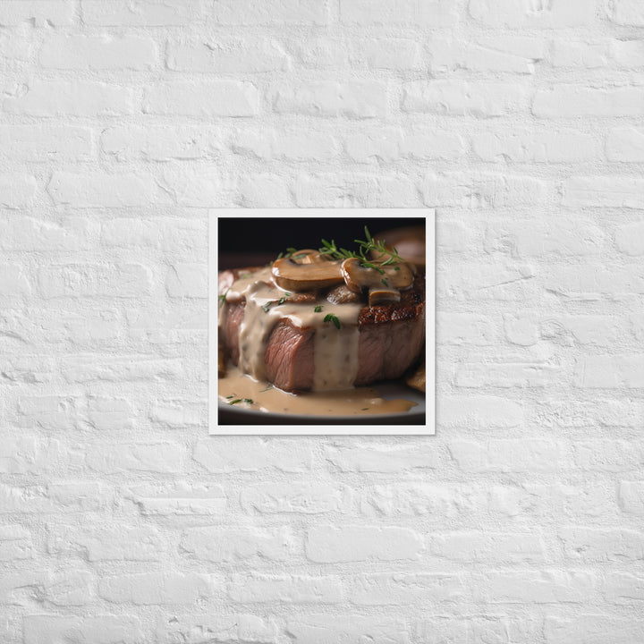 New York Strip Steak with Creamy Mushroom Sauce Framed poster 🤤 from Yumify.AI