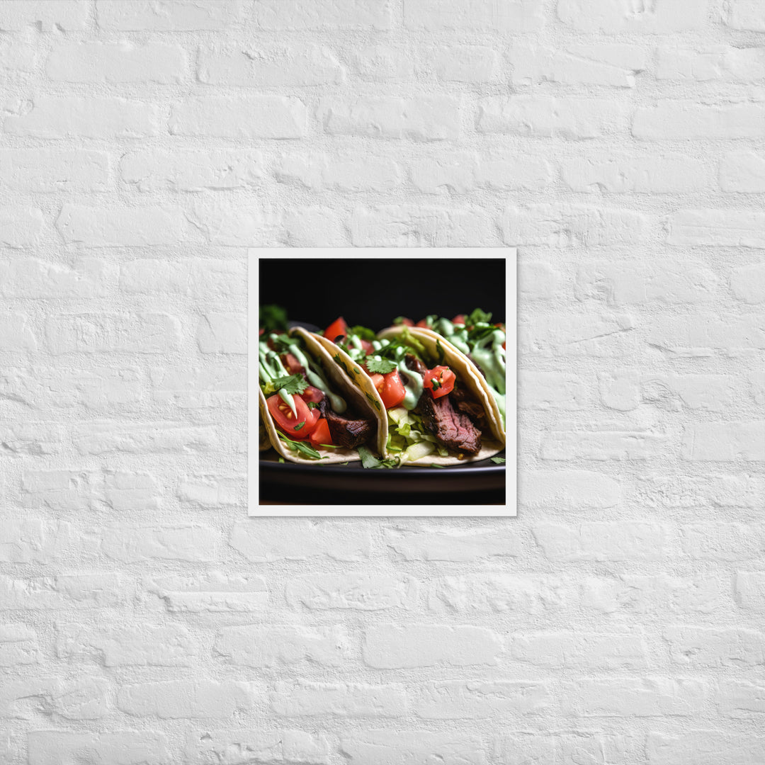 Hanger Steak Tacos with Cilantro Lime Sauce Framed poster 🤤 from Yumify.AI