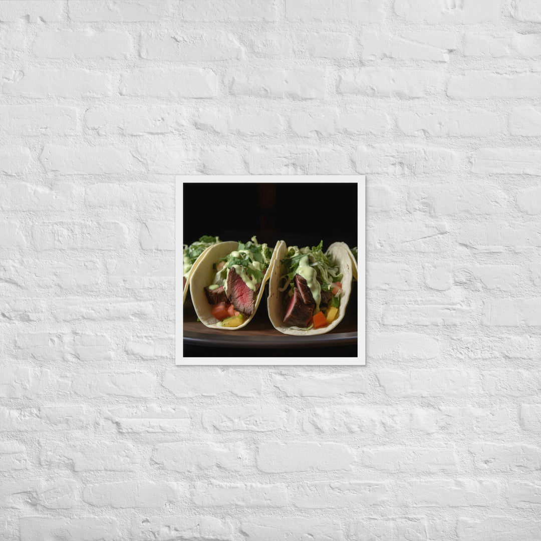 Hanger Steak Tacos with Cilantro Lime Sauce Framed poster 🤤 from Yumify.AI