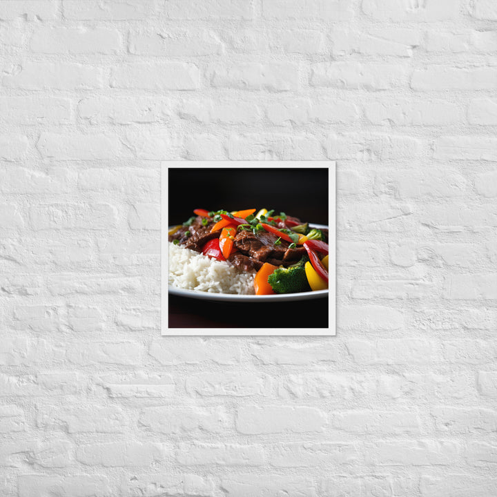 Hanger Steak Stir Fry with Mixed Vegetables Framed poster 🤤 from Yumify.AI