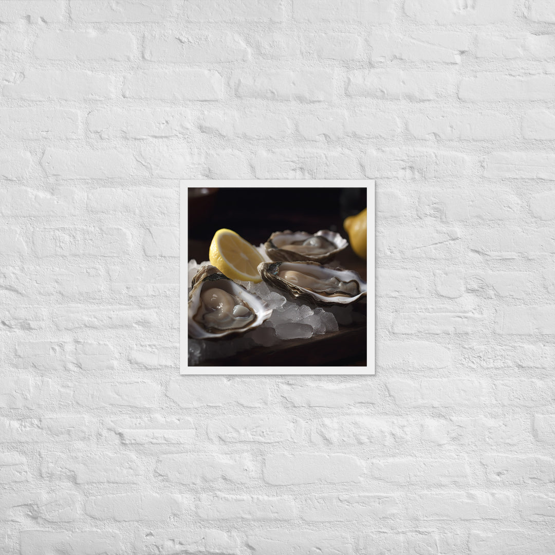 Succulent Eastern Oysters on Ice Framed poster 🤤 from Yumify.AI