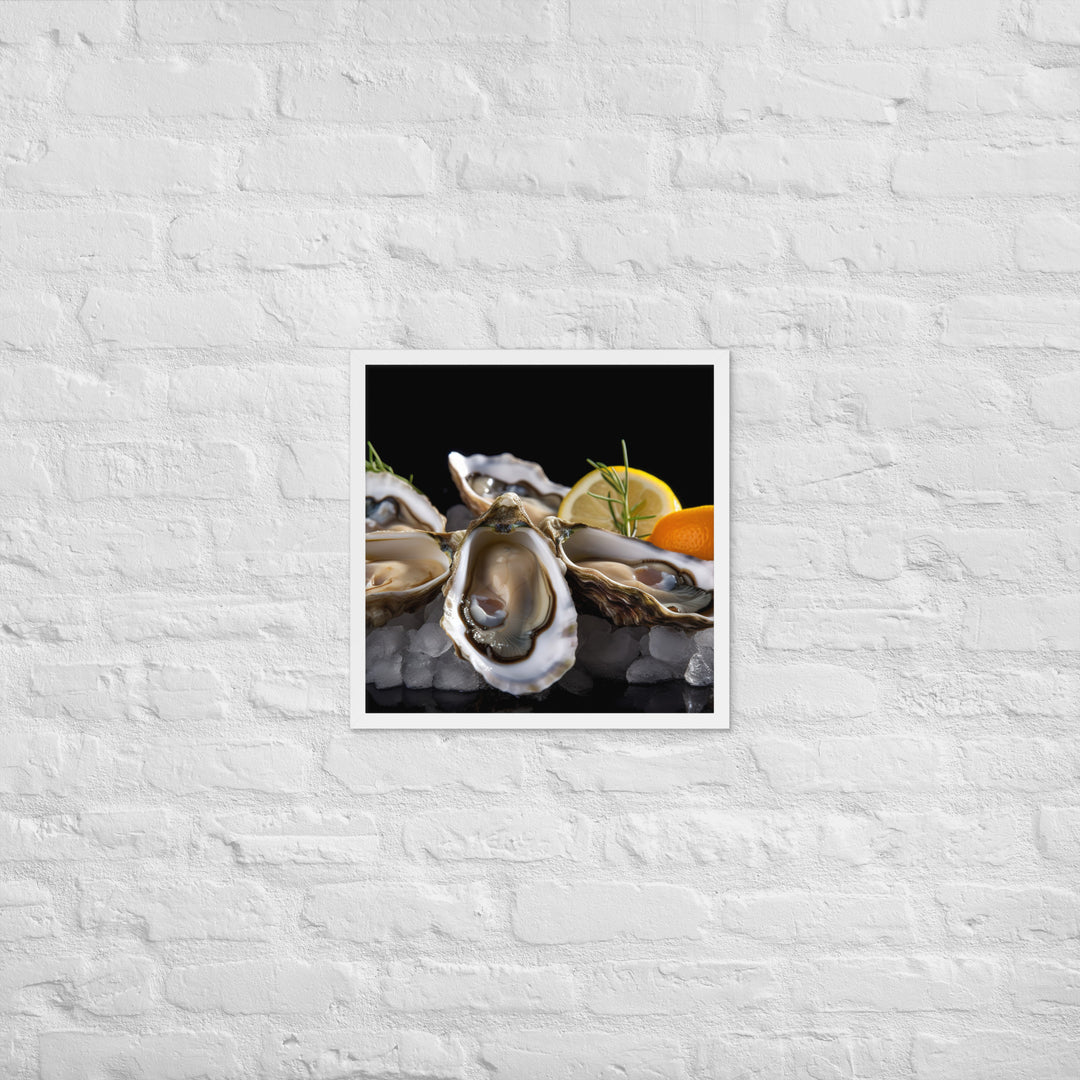 Succulent Eastern Oysters on Ice Framed poster 🤤 from Yumify.AI