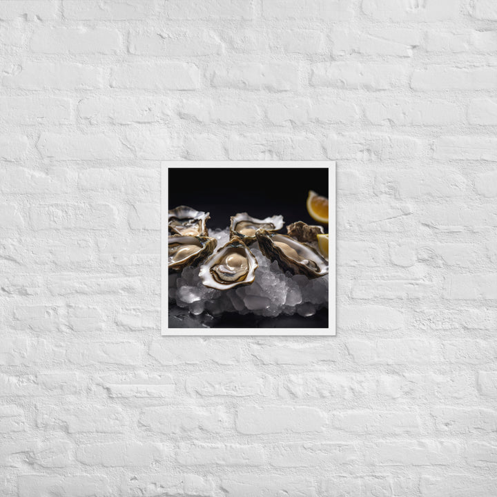 Succulent Eastern Oysters on Ice Framed poster 🤤 from Yumify.AI