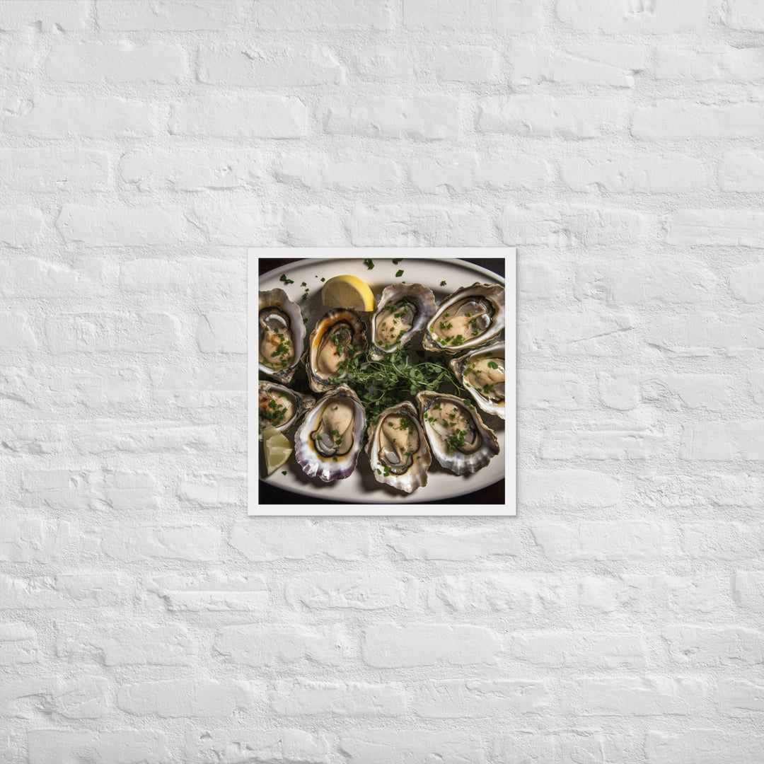 Grilled Wellfleet Oysters with Garlic Butter Framed poster 🤤 from Yumify.AI