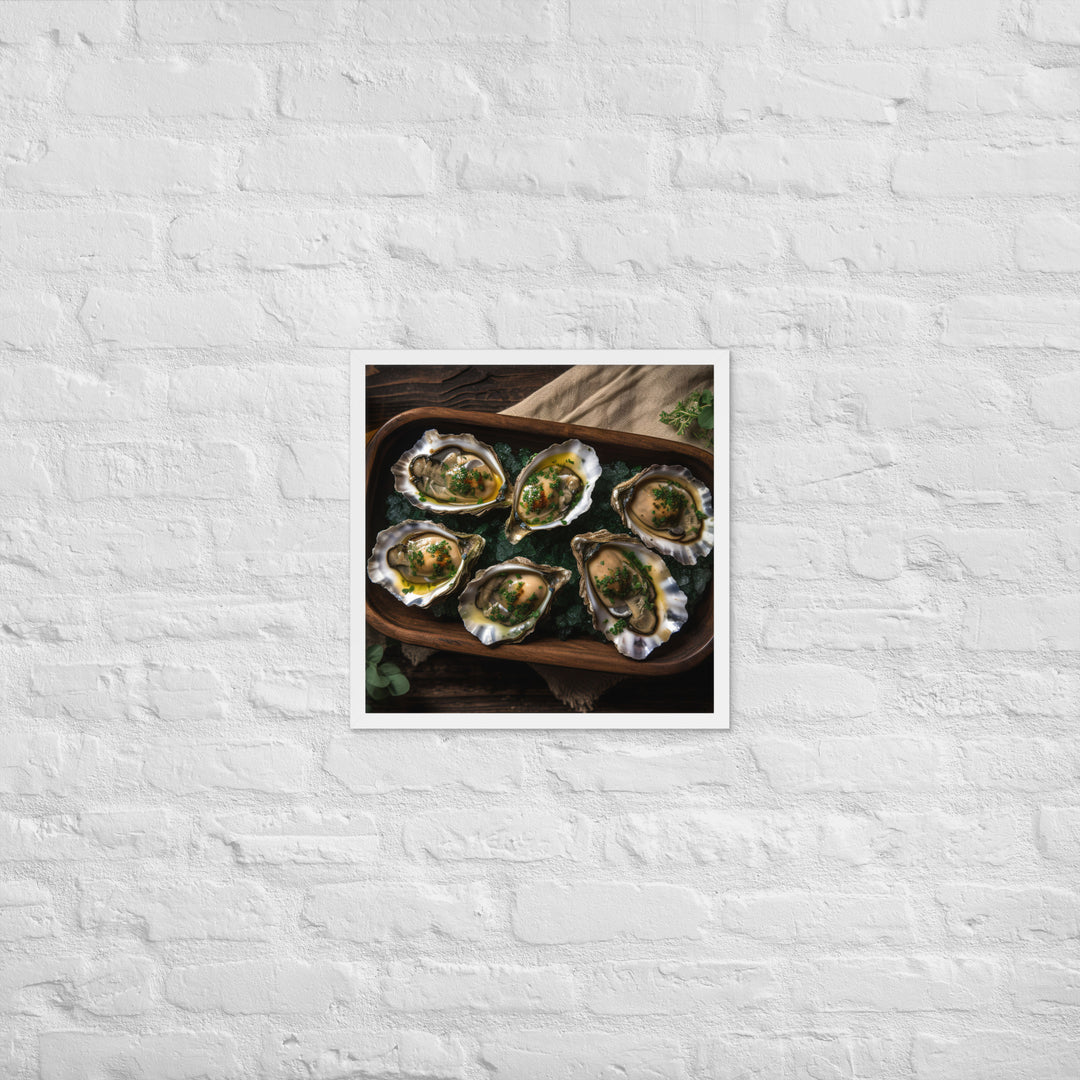 Grilled Olympia Oysters with Herb Butter Framed poster 🤤 from Yumify.AI