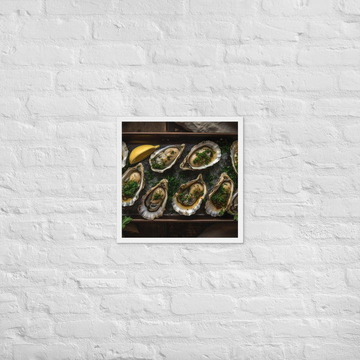 Grilled Eastern Oysters with Garlic Butter Framed poster 🤤 from Yumify.AI