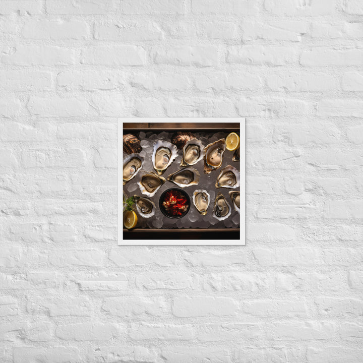 Freshly Shucked Sydney Rock Oysters on Ice Framed poster 🤤 from Yumify.AI