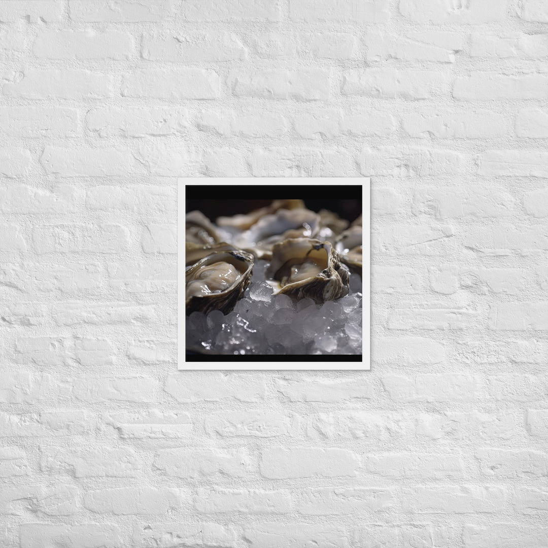 Freshly Shucked Pacific Oysters on Ice Framed poster 🤤 from Yumify.AI