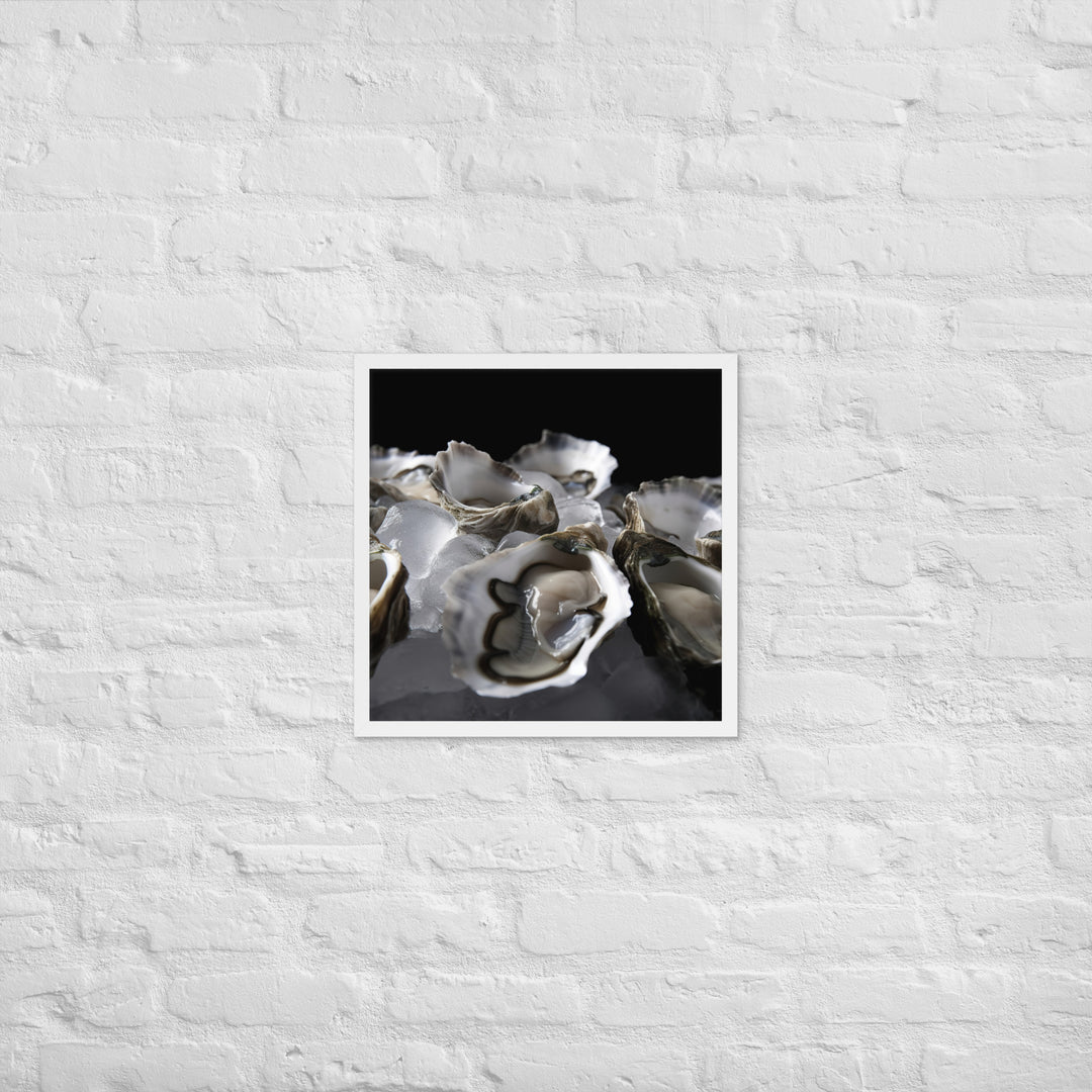 Freshly Shucked Pacific Oysters on Ice Framed poster 🤤 from Yumify.AI