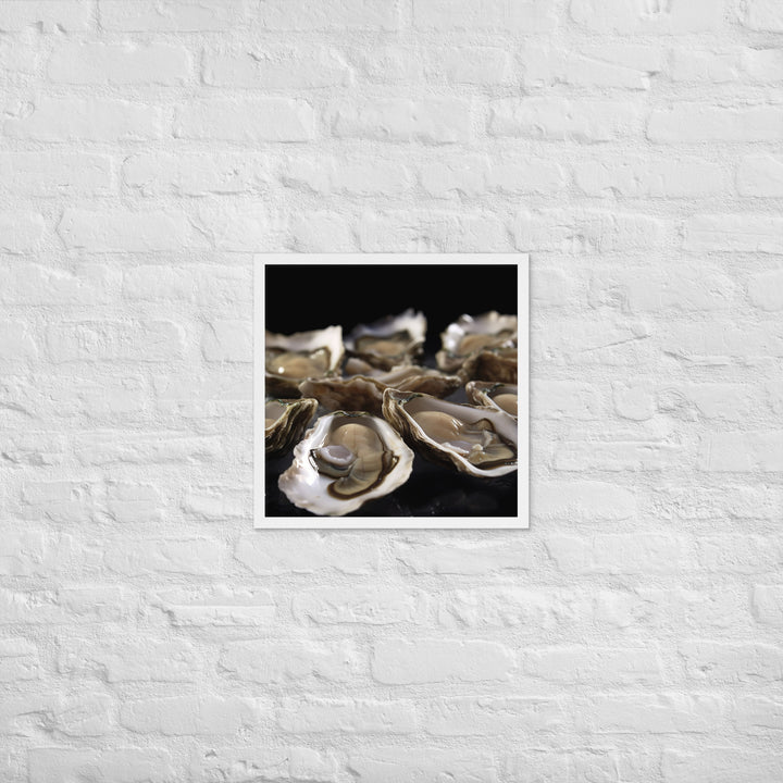 Freshly Shucked Pacific Oysters on Ice Framed poster 🤤 from Yumify.AI