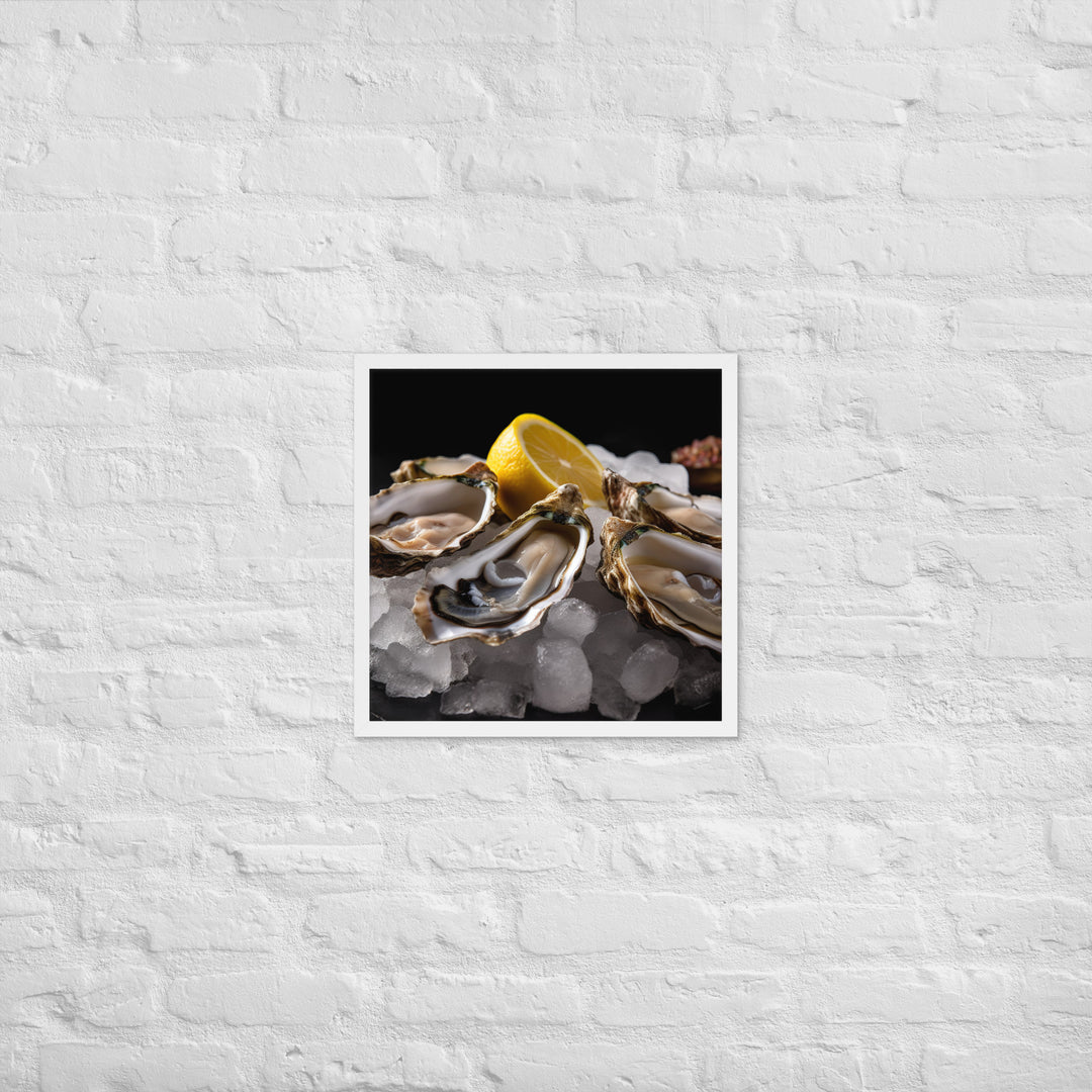 Freshly Shucked European Flat Oysters on Ice Framed poster 🤤 from Yumify.AI