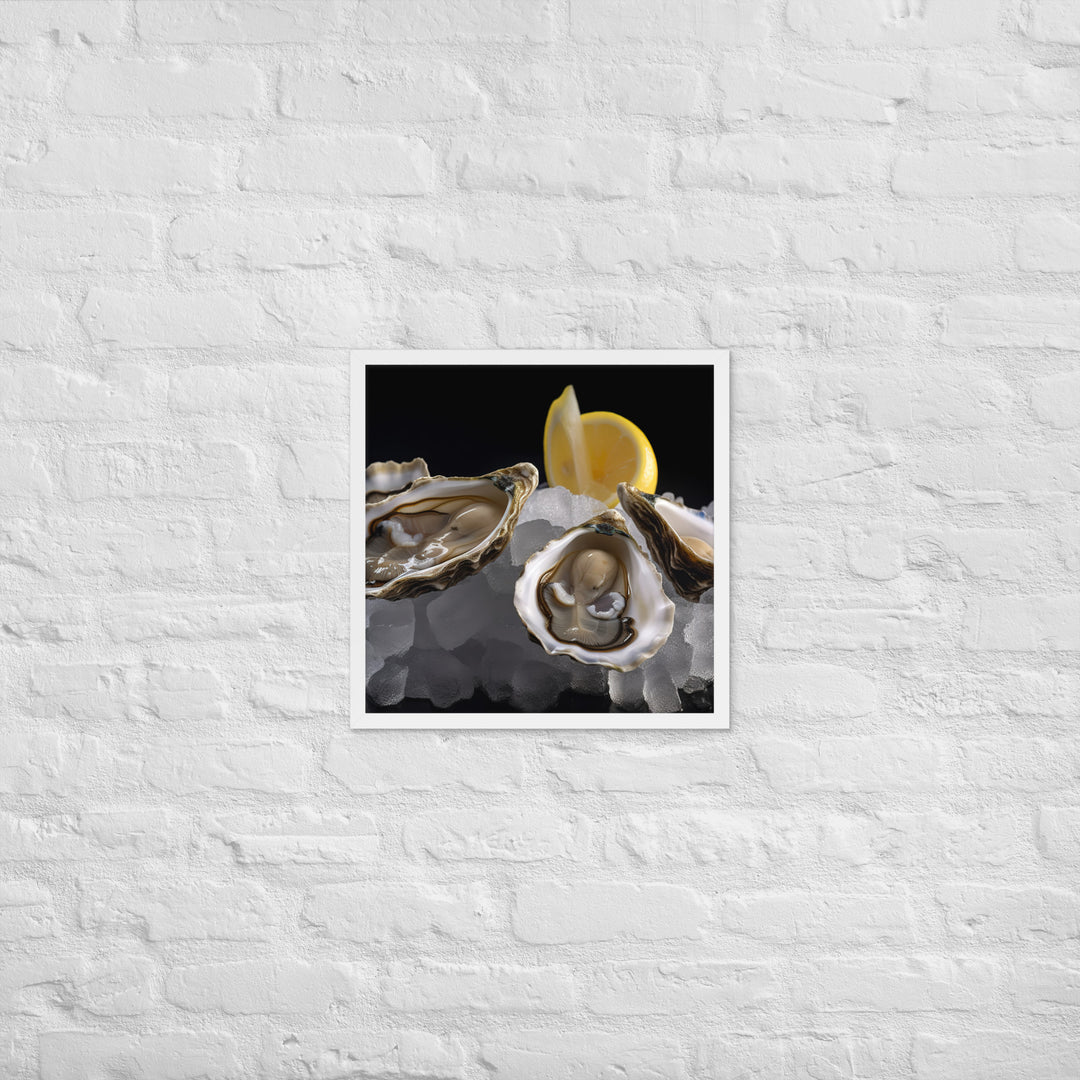 Freshly Shucked European Flat Oysters on Ice Framed poster 🤤 from Yumify.AI