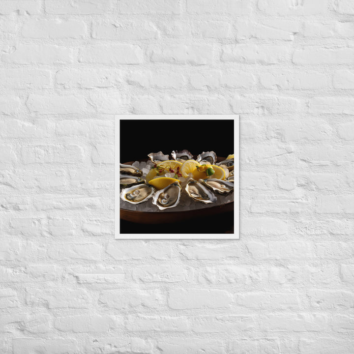 Freshly Shucked European Flat Oysters on Ice Framed poster 🤤 from Yumify.AI