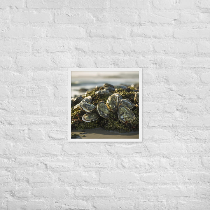 European Flat Oysters on a Bed of Seaweed Framed poster 🤤 from Yumify.AI