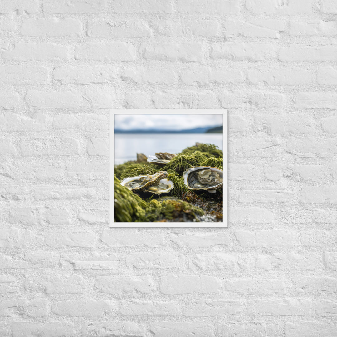 European Flat Oysters on a Bed of Seaweed Framed poster 🤤 from Yumify.AI