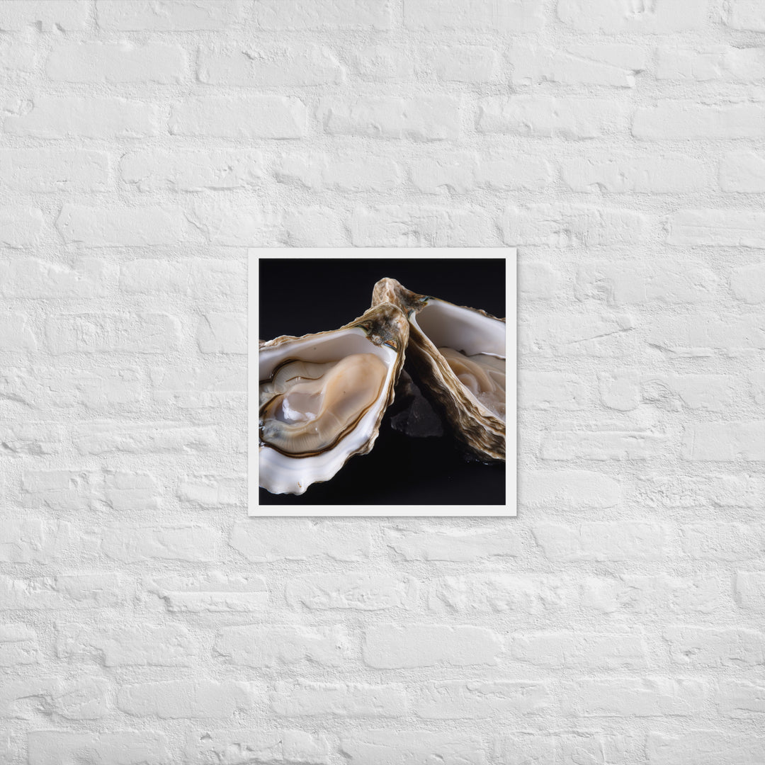 Delicate Olympia Oysters on the Half Shell Framed poster 🤤 from Yumify.AI