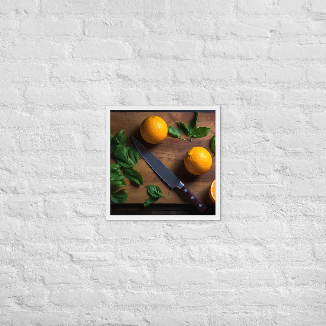 Oranges on a Cutting Board Framed poster 🤤 from Yumify.AI