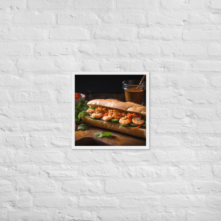 Spicy Banh Mi with Grilled Shrimp and Sriracha Mayo Framed poster 🤤 from Yumify.AI