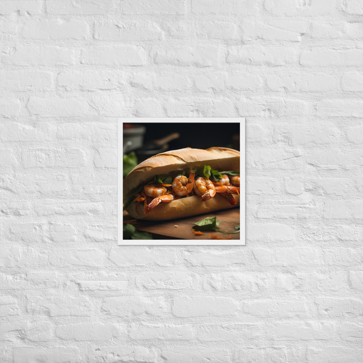 Spicy Banh Mi with Grilled Shrimp and Sriracha Mayo Framed poster 🤤 from Yumify.AI