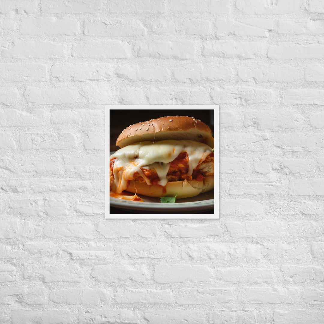 Juicy Chicken Parmesan on a Toasted Bun Framed poster 🤤 from Yumify.AI