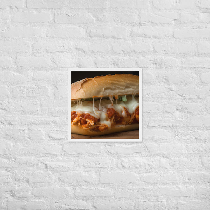 Hearty Chicken Parmesan on a Ciabatta Roll Framed poster 🤤 from Yumify.AI