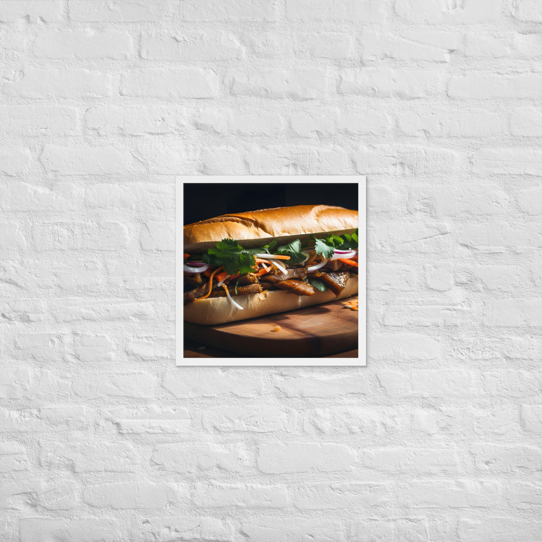 Classic Banh Mi Sandwich with Pork Belly and Caramelized Onion Framed poster 🤤 from Yumify.AI