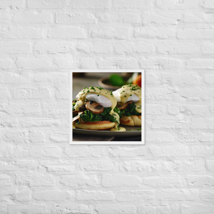 Spinach and Mushroom Eggs Benedict Framed poster 🤤 from Yumify.AI