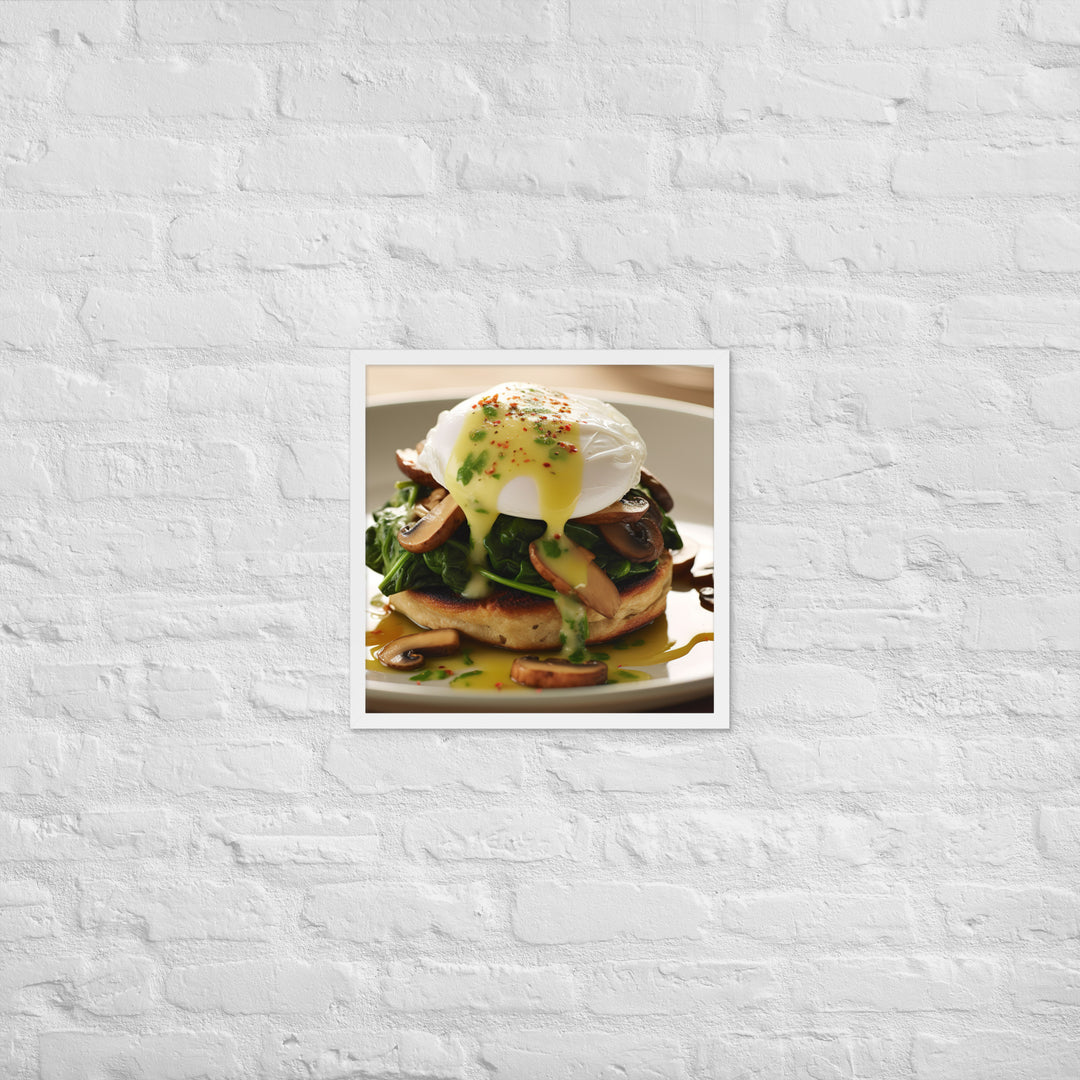 Spinach and Mushroom Eggs Benedict Framed poster 🤤 from Yumify.AI