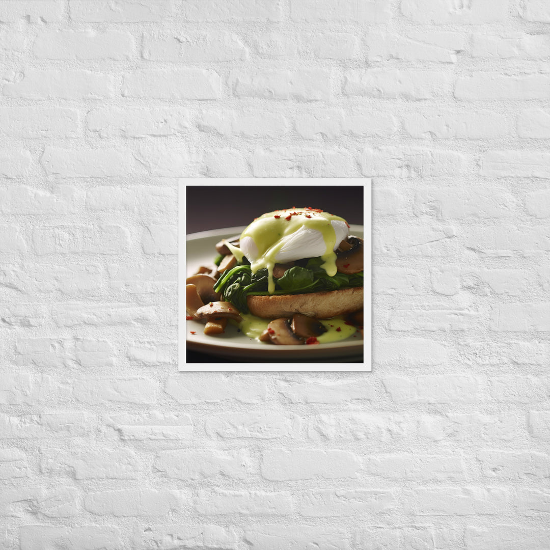 Spinach and Mushroom Eggs Benedict Framed poster 🤤 from Yumify.AI