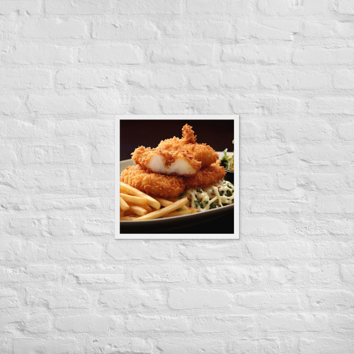 Panko Crusted Fish and Shoestring Fries Framed poster 🤤 from Yumify.AI