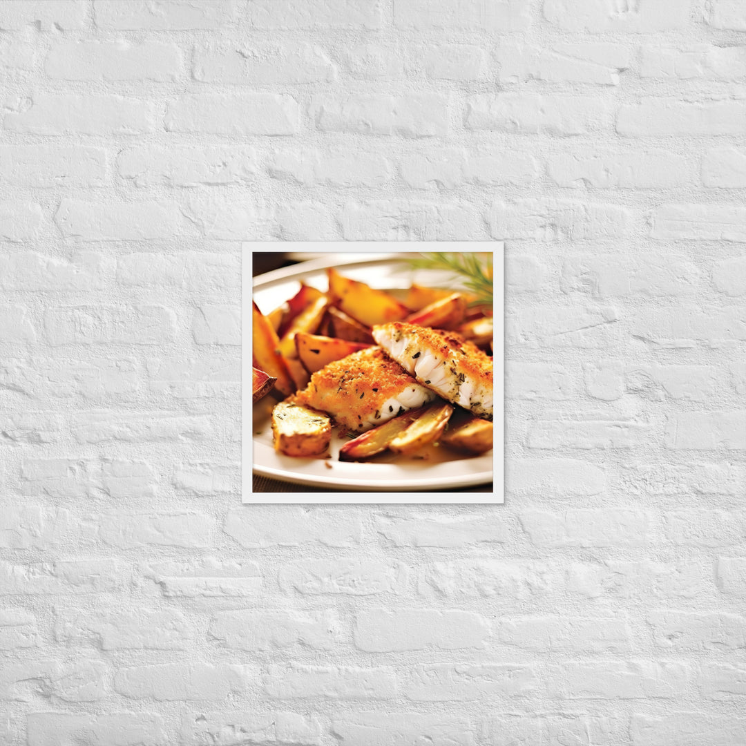 Oven Baked Fish and Wedges Framed poster 🤤 from Yumify.AI