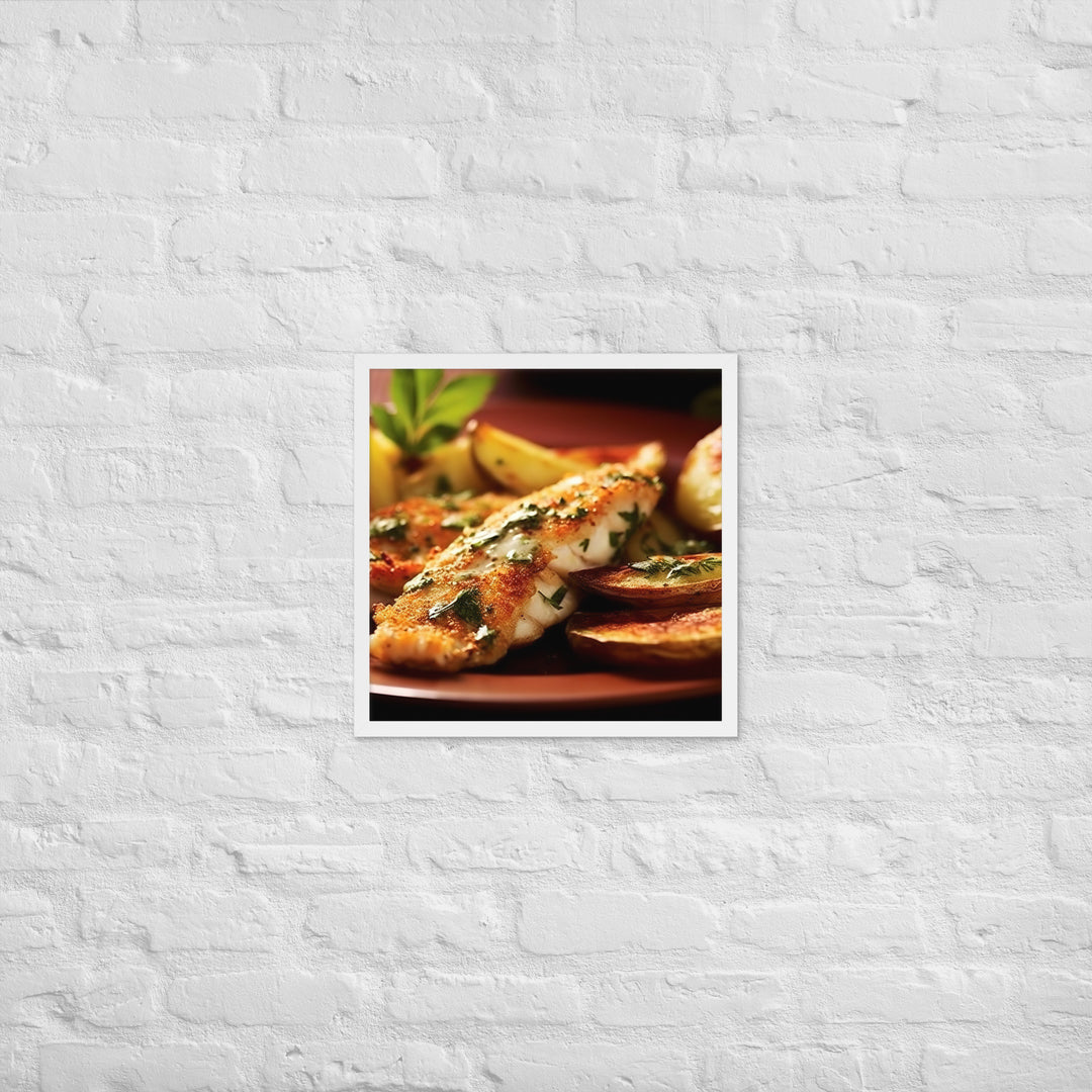 Oven Baked Fish and Wedges Framed poster 🤤 from Yumify.AI
