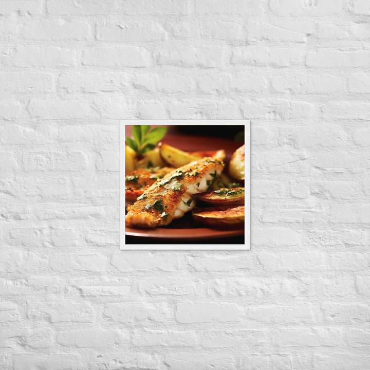 Oven Baked Fish and Wedges Framed poster 🤤 from Yumify.AI