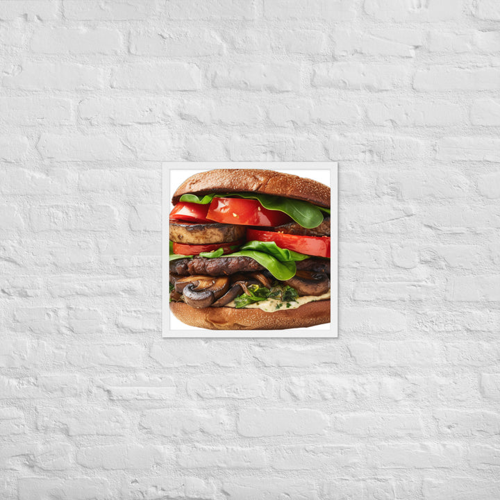 Vegan Delight Mushroom Burger Framed poster 🤤 from Yumify.AI