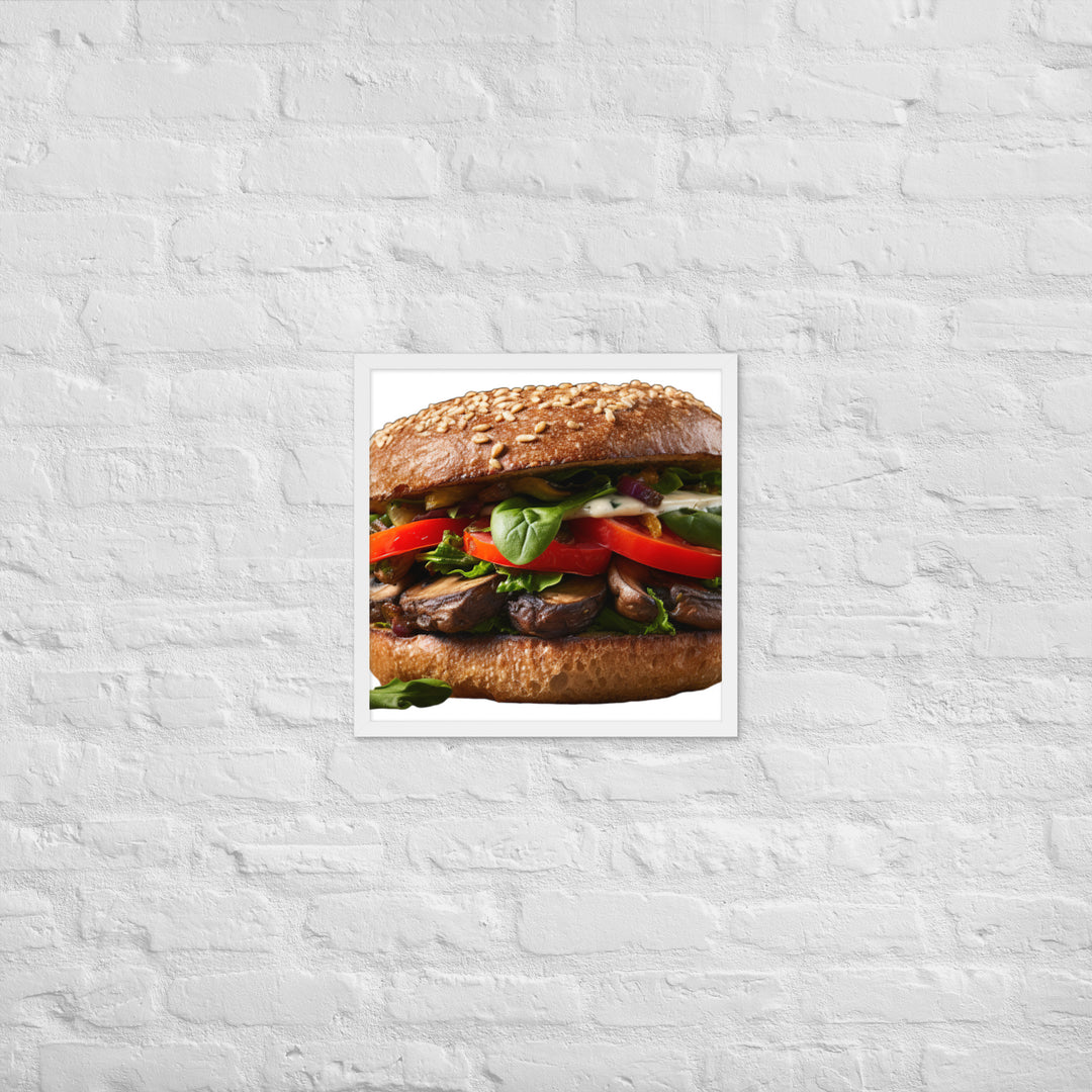 Vegan Delight Mushroom Burger Framed poster 🤤 from Yumify.AI