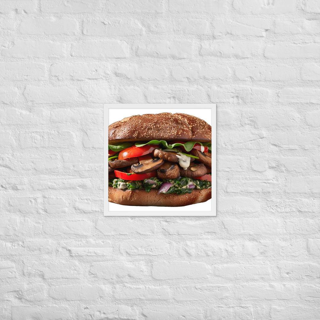 Vegan Delight Mushroom Burger Framed poster 🤤 from Yumify.AI