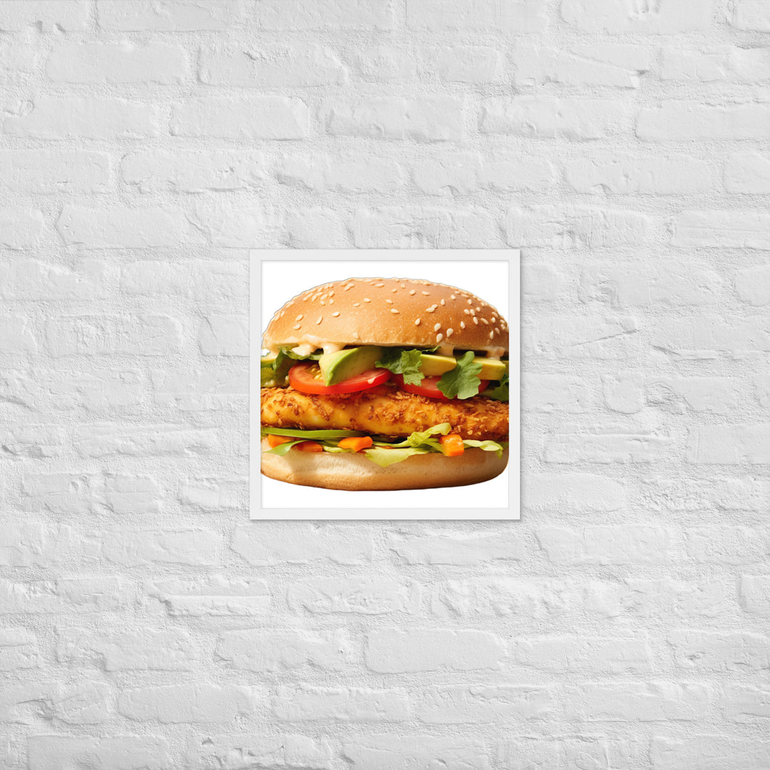 Spicy Chicken Burger Delight Framed poster 🤤 from Yumify.AI