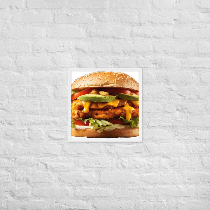 Spicy Chicken Burger Delight Framed poster 🤤 from Yumify.AI