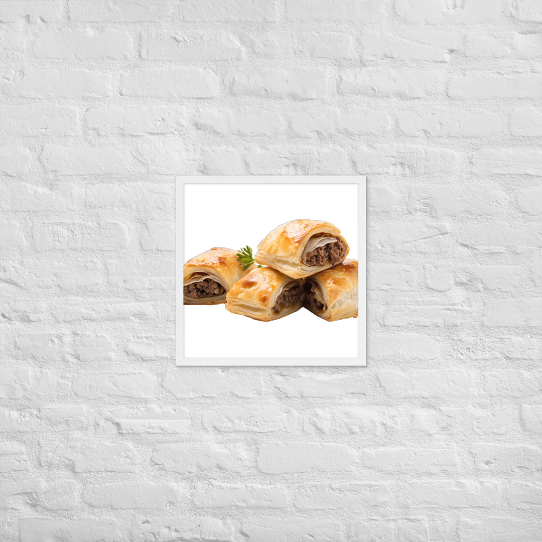 Sausage Rolls with Caramelized Onions Framed poster 🤤 from Yumify.AI