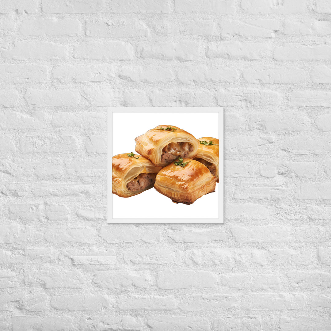 Flaky Golden Sausage Rolls Framed poster 🤤 from Yumify.AI