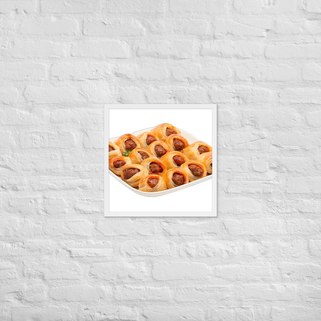 Bite Sized Mini Sausage Rolls Framed poster 🤤 from Yumify.AI