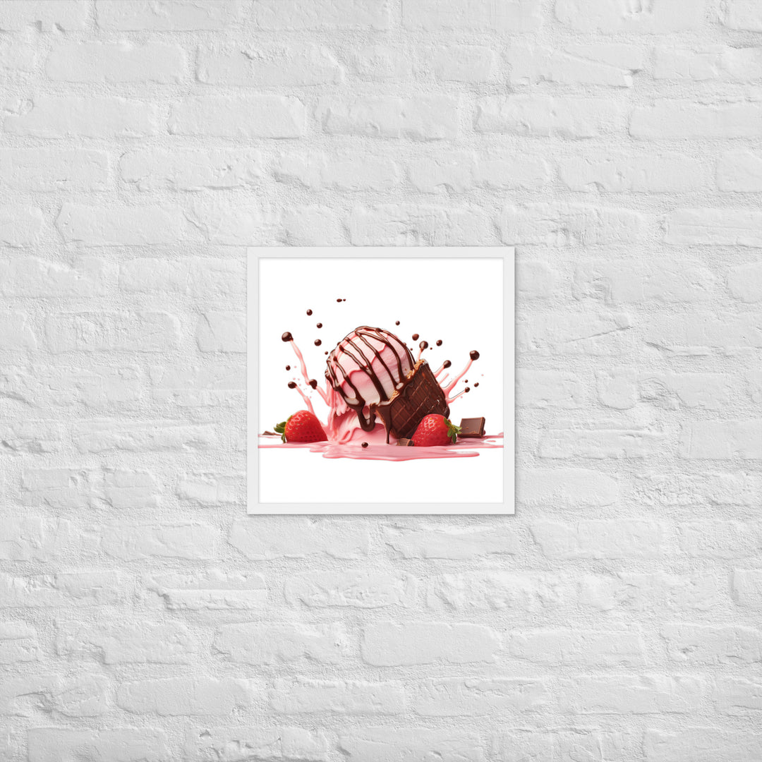 Chocolate Drizzle Over Strawberry Ice Cream Framed poster 🤤 from Yumify.AI